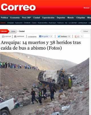 Ônibus caiu de uma altura de 180 metros (Foto: Reprodução/Correo)