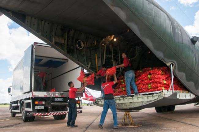 Verduras foram transportadas pelo avião da FAB em Rio Branco (Foto: Arison Jardim/Secom)