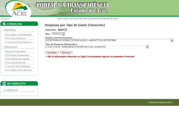 Informações do Estado não estão disponíveis em Portal da Transparência (Foto: Reprodução site)