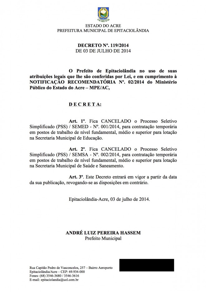 Decreto nº 119 2014