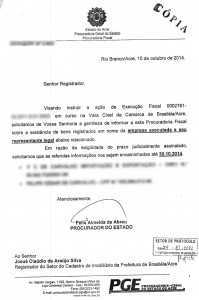 Documento enviado ao setor de cadastro imobiliário da prefeitura de Brasiléia