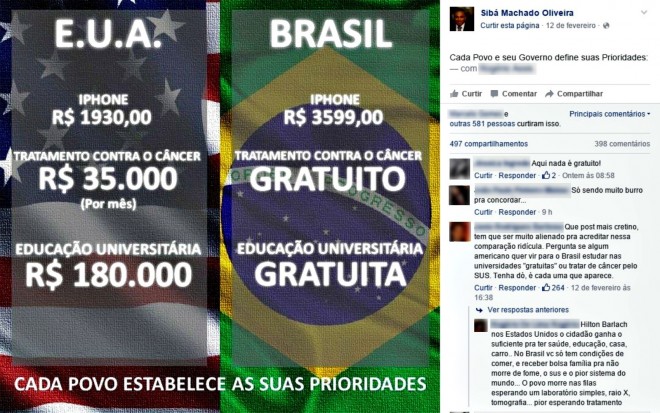 Sibá Machado comparou Brasil aos EUA e internautas rebateram postagem no Facebook (Foto: Reprodução/Facebook)