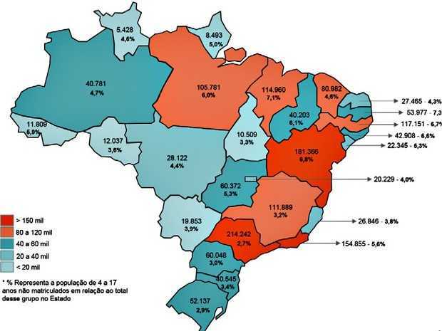 Mapa do MEC mostra nível de evasão em 2015 nos estados brasileiros (Foto: Divulgação/MEC)
