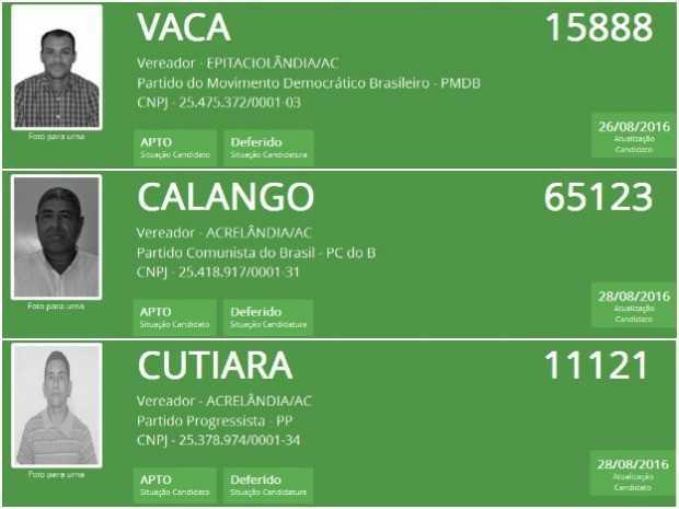 Vaca, Calango e Cutiara disputam Eleições 2016 no Acre (Foto: Arte/G1)