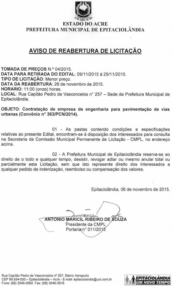 Aviso Reabertura TP 04 2015