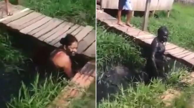 Mulheres brigam dentro de esgoto em Tarauacá
