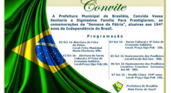 Prefeitura de Brasiléia, realizará comemorações à 194º de Independência do Brasil