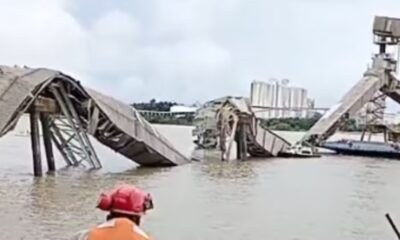 Depois da galeria de grãos em terminal de Barcarena, na Grande Belém, que desabou nesta quinta-feira, 6. — Foto 1: Reprodução / Google Maps — Foto 2: Reprodução / Redes sociais