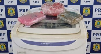 PRF encontra 5 kg de maconha escondidos dentro de máquina de lavar em ônibus interestadual