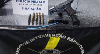 Foragido é preso com pistola municiada após tiroteio no bairro Aeroporto, em Epitaciolândia